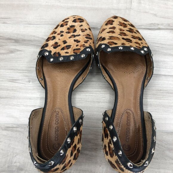 Corso Como Flats Women's 7.5  D'orsay Leopard Print Calf Hair Studded Sandals - Picture 11 of 13